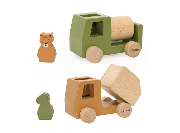 Houten-Bouwvoertuigen-Dierenset