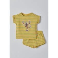 Meisjes-Pyjama-mosterdgeel-fijn-gestreept-1m