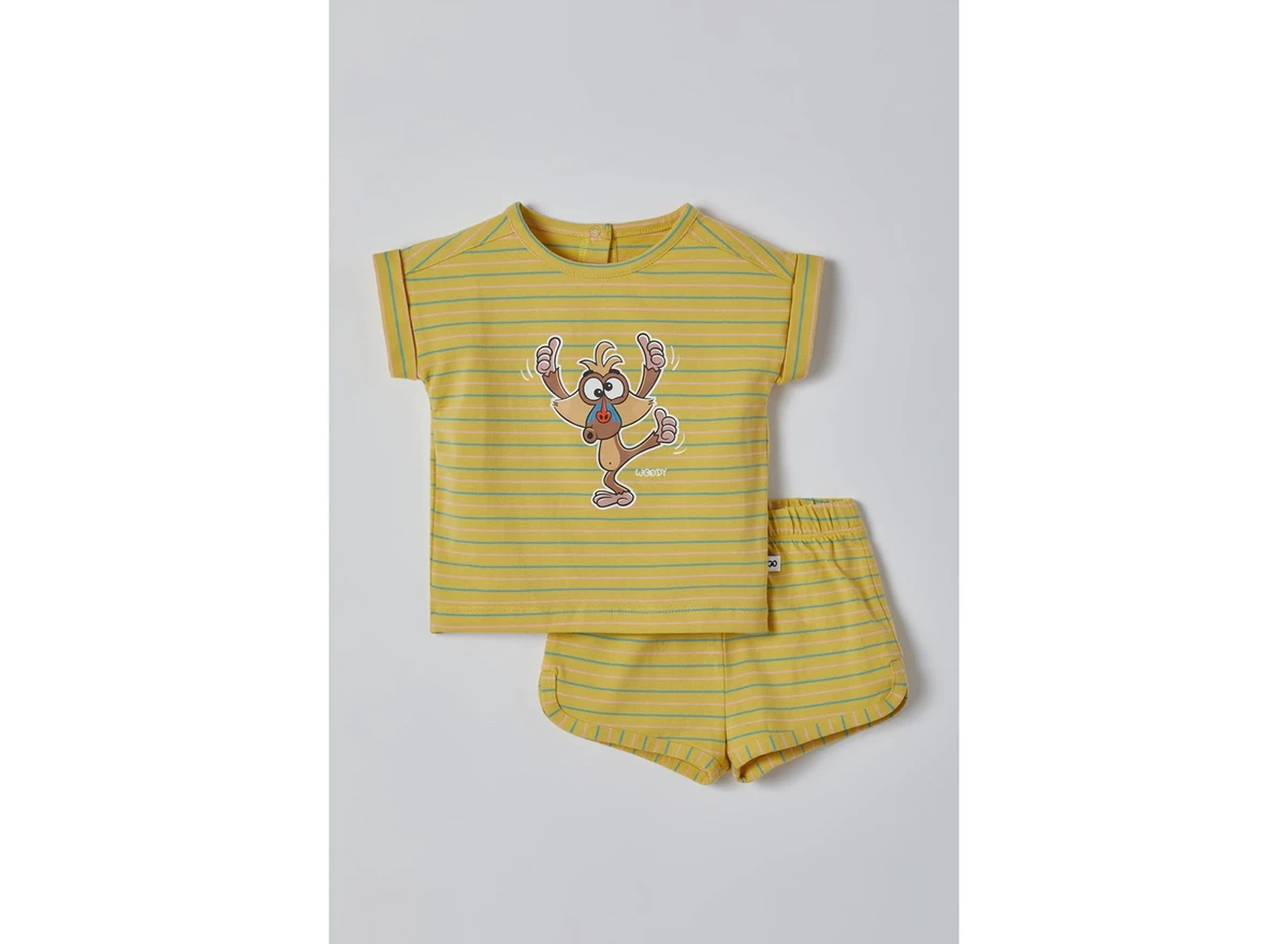 Meisjes-Pyjama-mosterdgeel-fijn-gestreept-6m