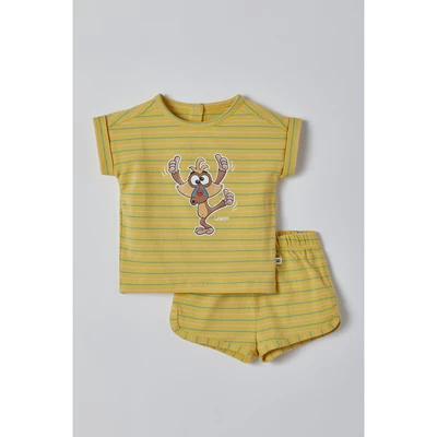 Meisjes-Pyjama-mosterdgeel-fijn-gestreept-6m