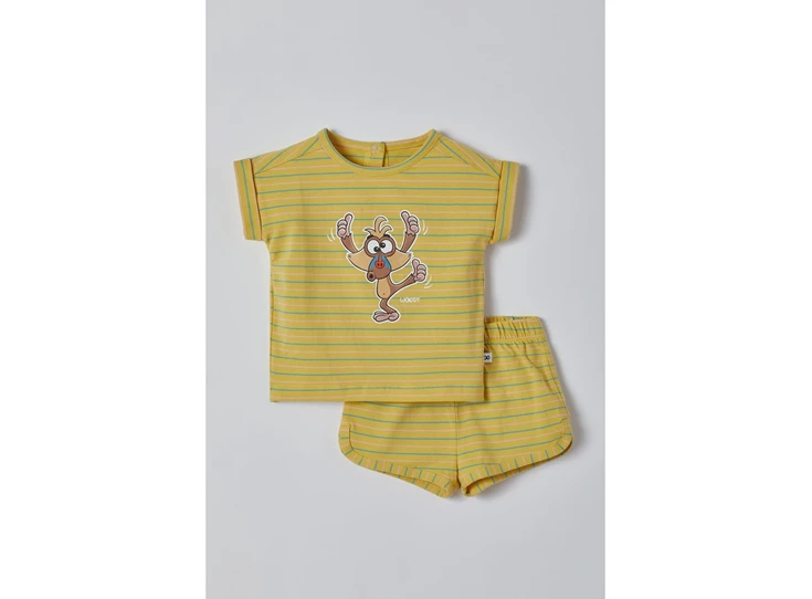 Meisjes-Pyjama-mosterdgeel-fijn-gestreept-6m