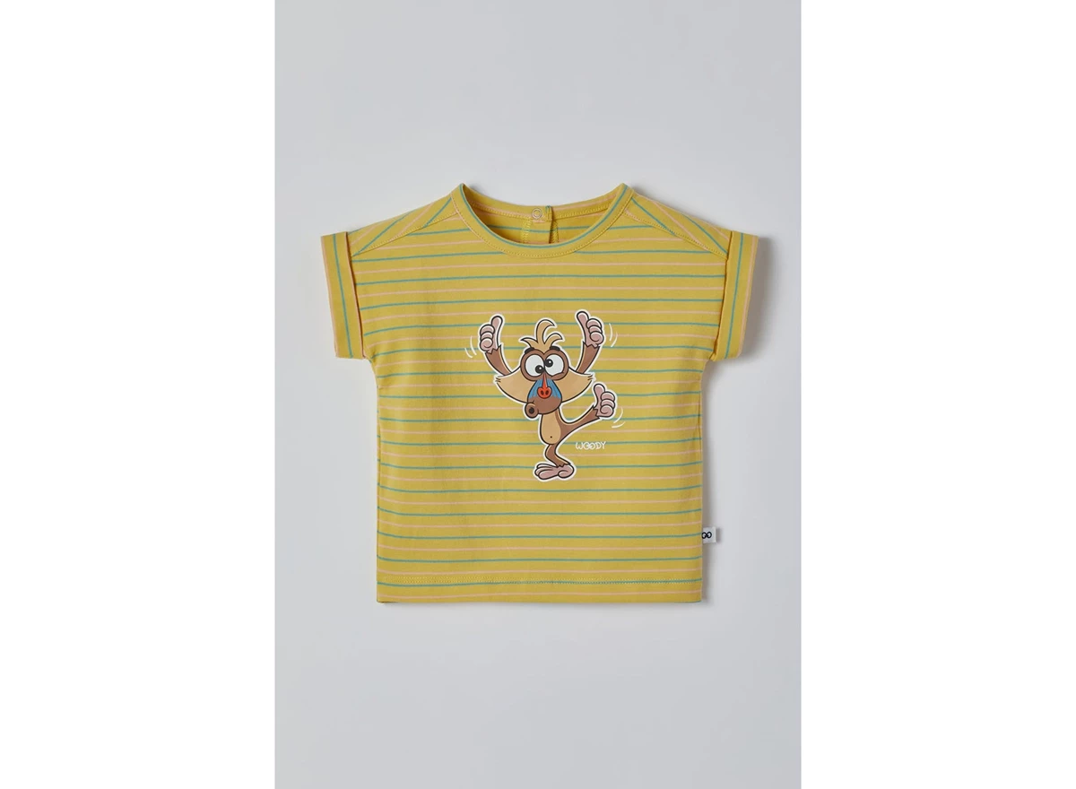 Meisjes-Pyjama-mosterdgeel-fijn-gestreept-6m