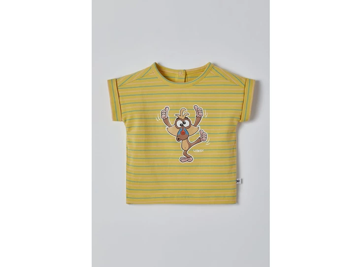 Meisjes-Pyjama-mosterdgeel-fijn-gestreept-6m