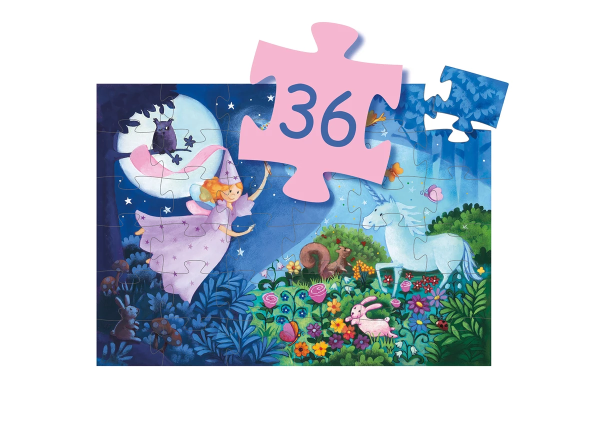 Puzzel-silhouette-36st-De-Fee-en-de-Eenhoorn