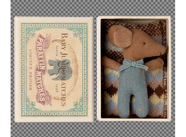 Slaperige-Wakkere-Baby-Muis-in-Matchbox-Blauw